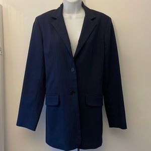 Vintage navy blue Parallel pinstriped stretch longline suit set size 8 y2k